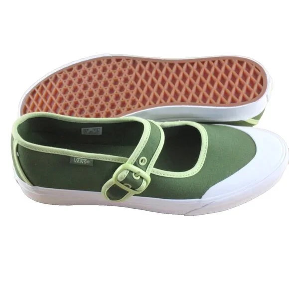 Vans Women's Mary Jane Ballerina Green White Canvas adjustable Shoes Size 8 NIB - Picture 2 of 7